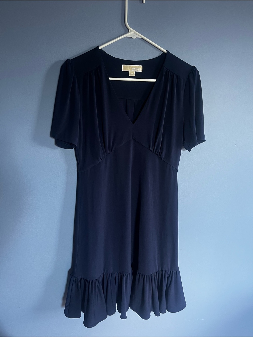 MICHAEL Michael Kors Navy V-Neck Midi Dress with Ruffle Hem